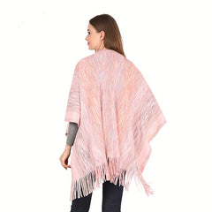 Knitted Fringed Shawl Wrap Long Cardigan