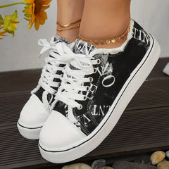 Women's Letter Graphic Canvas Sneakers Low Top Skate Shoes