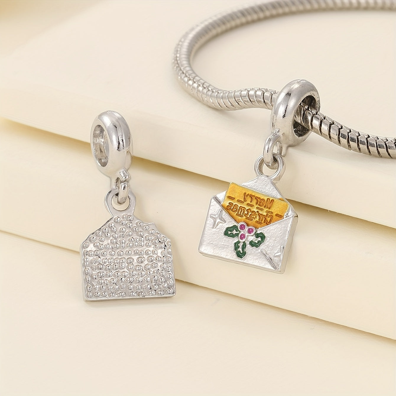 1pc Christmas Silver Gray Envelope Merry Pendant Charm DIY Bracelet String Decor