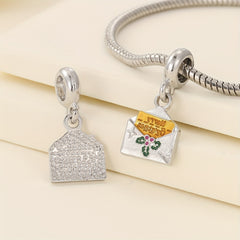 1pc Christmas Silver Gray Envelope Merry Pendant Charm DIY Bracelet String Decor