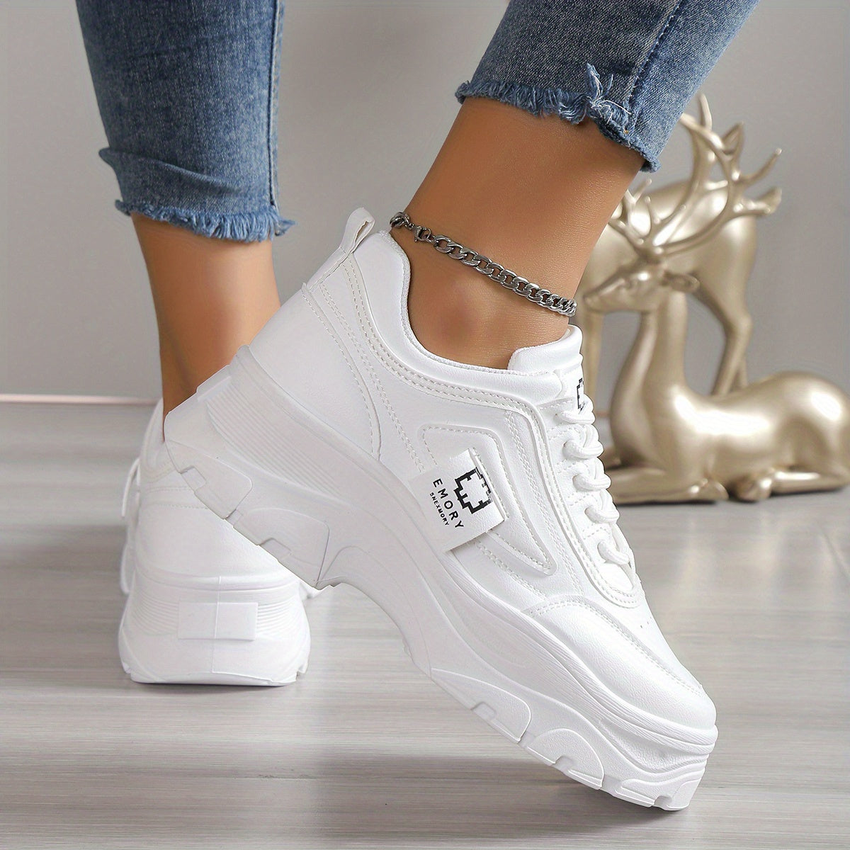 Women's Chunky Sneakers Low Top Platform Trainers Casual Round Toe