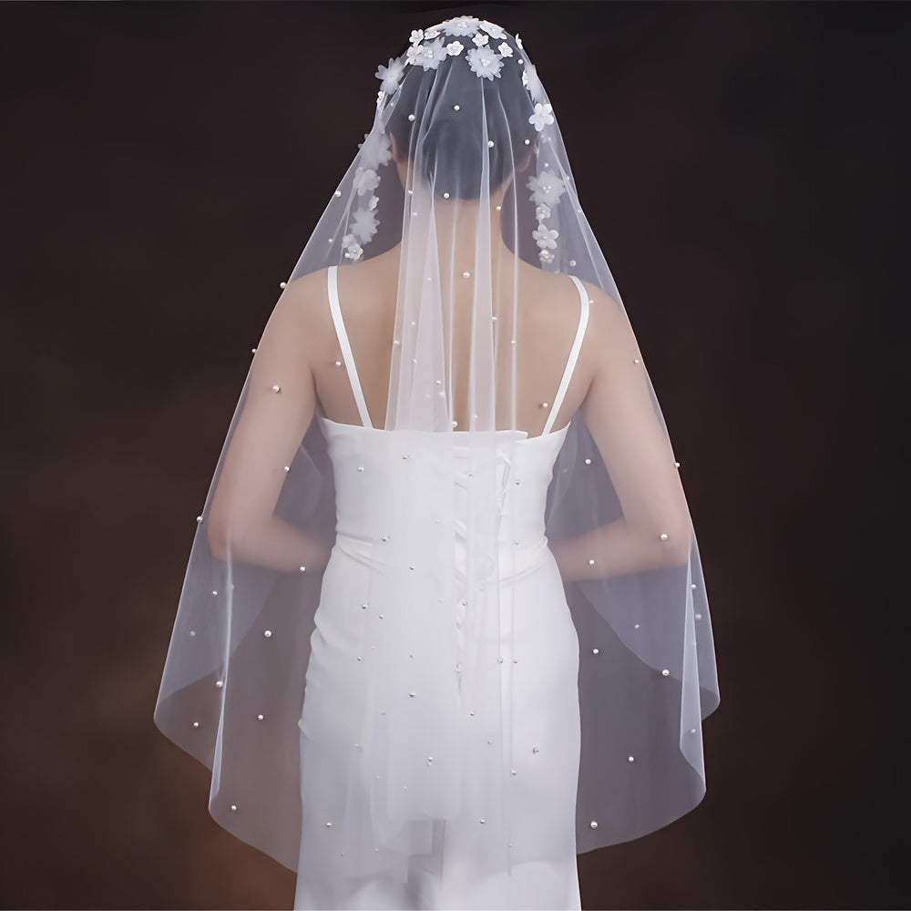 3D Floral Bridal Veil Headpiece with Delicate Flowers