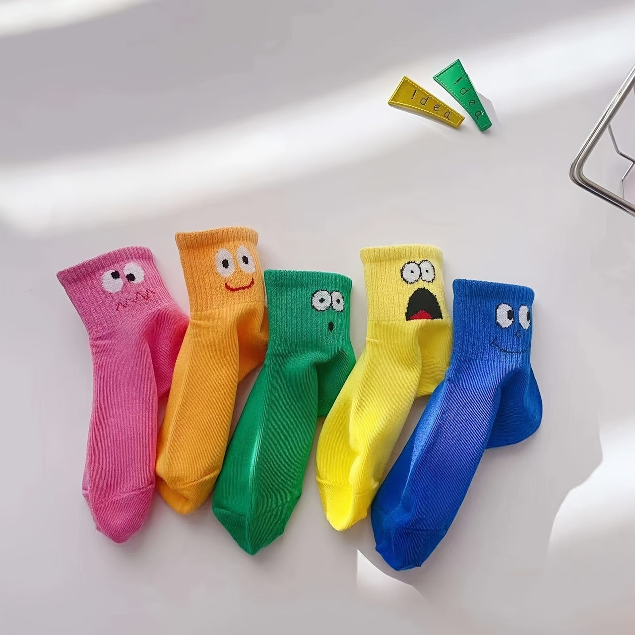 5 Pairs Boys Cartoon Face Socks Summer Spring Thin Breathable Comfortable