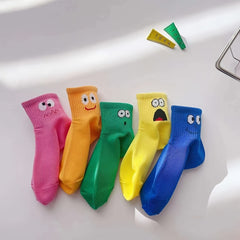 5 Pairs Boys Cartoon Face Socks Summer Spring Thin Breathable Comfortable