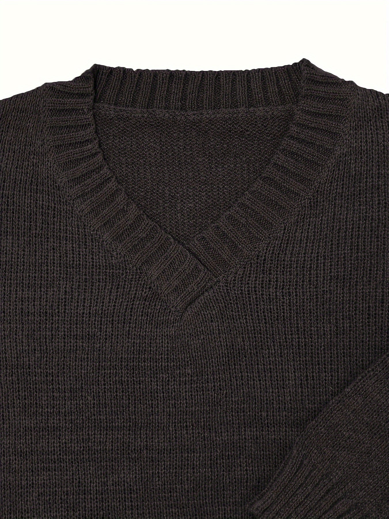 V Neck Sweater Solid Knitted Long Sleeve Pullover Jumper