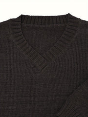 V Neck Sweater Solid Knitted Long Sleeve Pullover Jumper