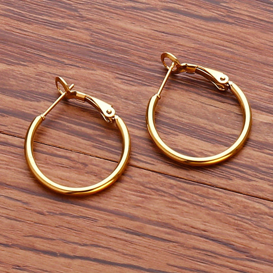 Golden Silvery Hoop Earrings Minimalist Stainless Steel 14K Plated