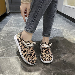 Leopard Print Low Flat Walking Shoes For Women