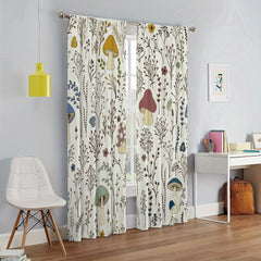 2pcs Mushroom Flowers Printed Window Curtains for Kids Bedroom