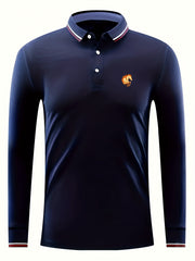 Men's Horse Head Print Polo Shirt Long Sleeve