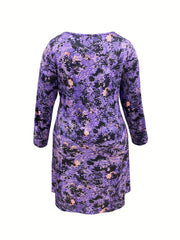 Casual Dress Women's Plus Floral Print Long Sleeve Dress