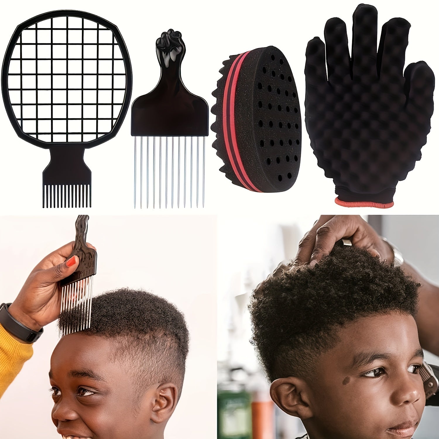 Hair Sponge Set Afro Hair Sponge Barber Brush Pick and Twist Comb for Girls
