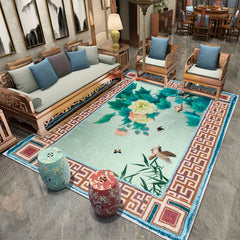 Chinese Flower Bird Print Living Room Rug Coffee Table Carpet