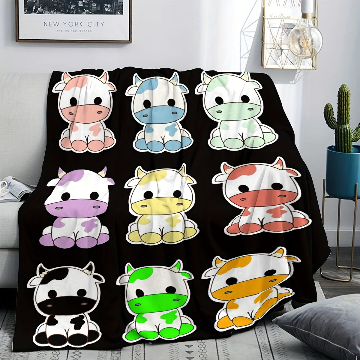 Colorful Little Cow Print Flannel Blanket Soft Winter Warm Blanket