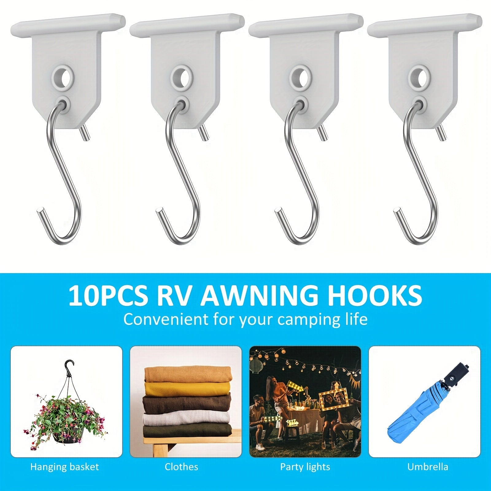 10pcs RV Awning Hooks Metal Camping Hangers for Tent