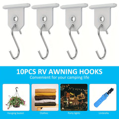 10pcs RV Awning Hooks Metal Camping Hangers for Tent