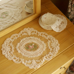 1Pc Vintage Lace Placemat Rose Lace Embroidery Table Mat