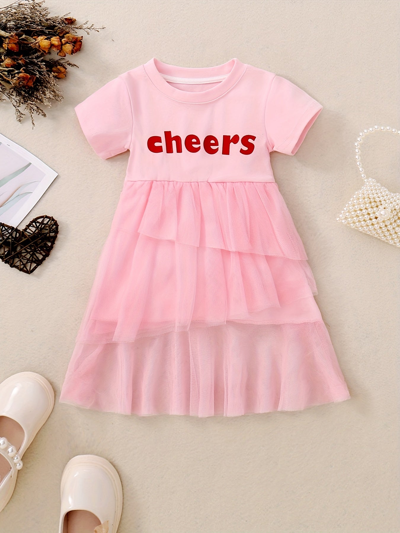 Toddler Girls Short Sleeves Letter Graphic Princess Dress