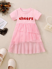 Toddler Girls Short Sleeves Letter Graphic Princess Dress