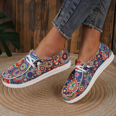 Floral Print Canvas Slip On Sneakers Low Top Casual Flat Shoes
