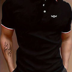 Skull Print Men's Casual Button Up Short Sleeve Polo Shirt