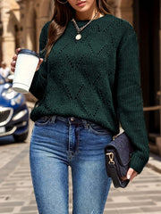 Solid Knit Long Sleeve Crew Neck Sweater for Women