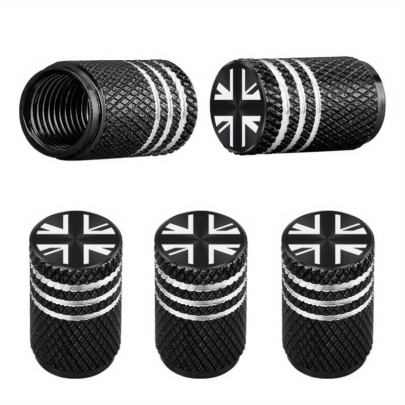 Set of 5 Metal Gasket Tire Valve Stems & Caps - British Standard