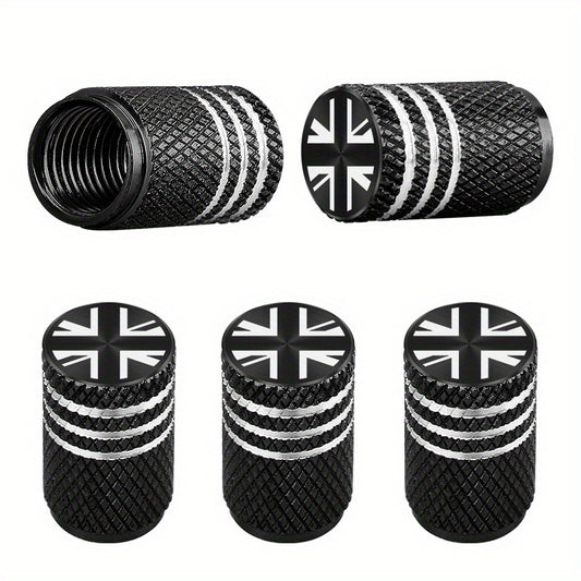 Set of 5 Metal Gasket Tire Valve Stems & Caps - British Standard