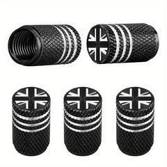 Set of 5 Metal Gasket Tire Valve Stems & Caps - British Standard