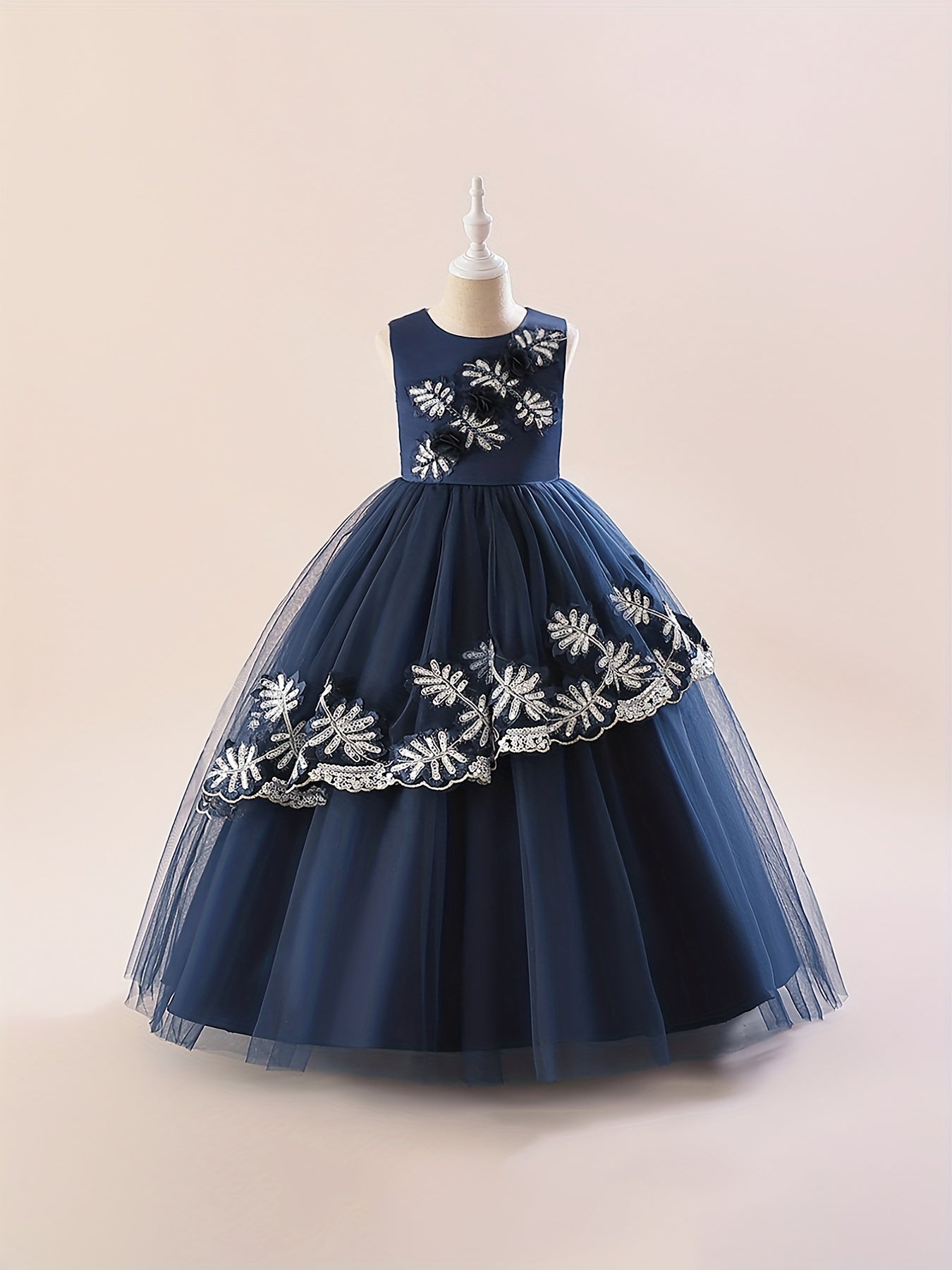 Girls Plant Embroidered Floor Length Formal Dress