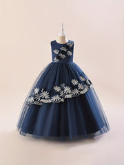 Girls Plant Embroidered Floor Length Formal Dress