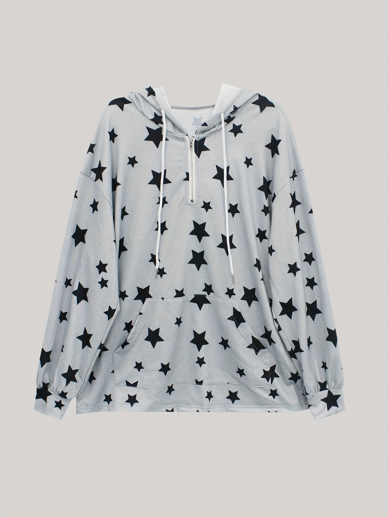 Star Print Kangaroo Pocket Zip Hoodie Drawstring Hoodies Sweatshirt