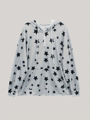 Star Print Kangaroo Pocket Zip Hoodie Drawstring Hoodies Sweatshirt