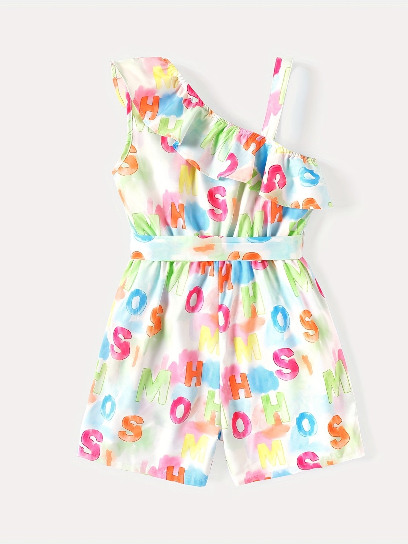 Toddler Girls Tie Dye Graphic Ruffle Romper Jumpsuit for Beach Vacation
