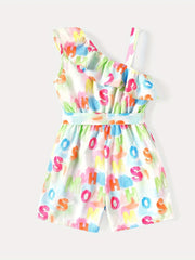 Toddler Girls Tie Dye Graphic Ruffle Romper Jumpsuit for Beach Vacation