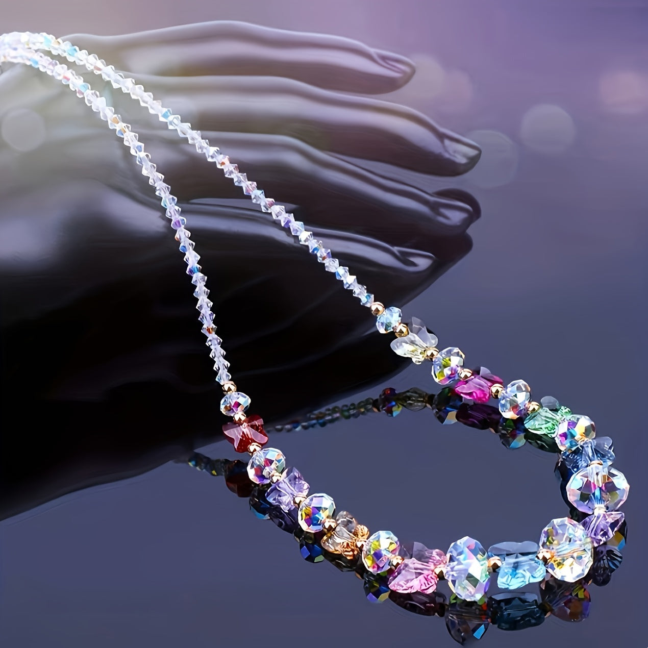 Multicolor Butterfly Crystal Beads Necklace for Girls Women