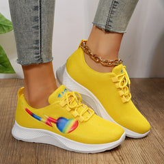 Women's Heart Pattern Sneakers Lace Up Outdoor Shoes