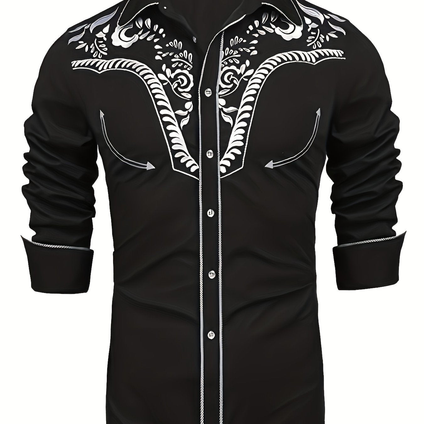 Western Cowboy Men's Long Sleeve Embroidered Shirt Spring Fall Vacation Resort