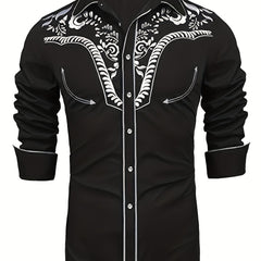 Western Cowboy Men's Long Sleeve Embroidered Shirt Spring Fall Vacation Resort