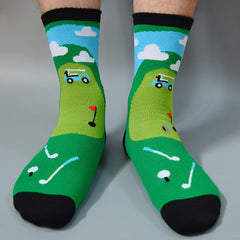 Men's Novelty Golf Graphic Mid Crew Socks, Non Slip Bottom, Autumn Winter Wear