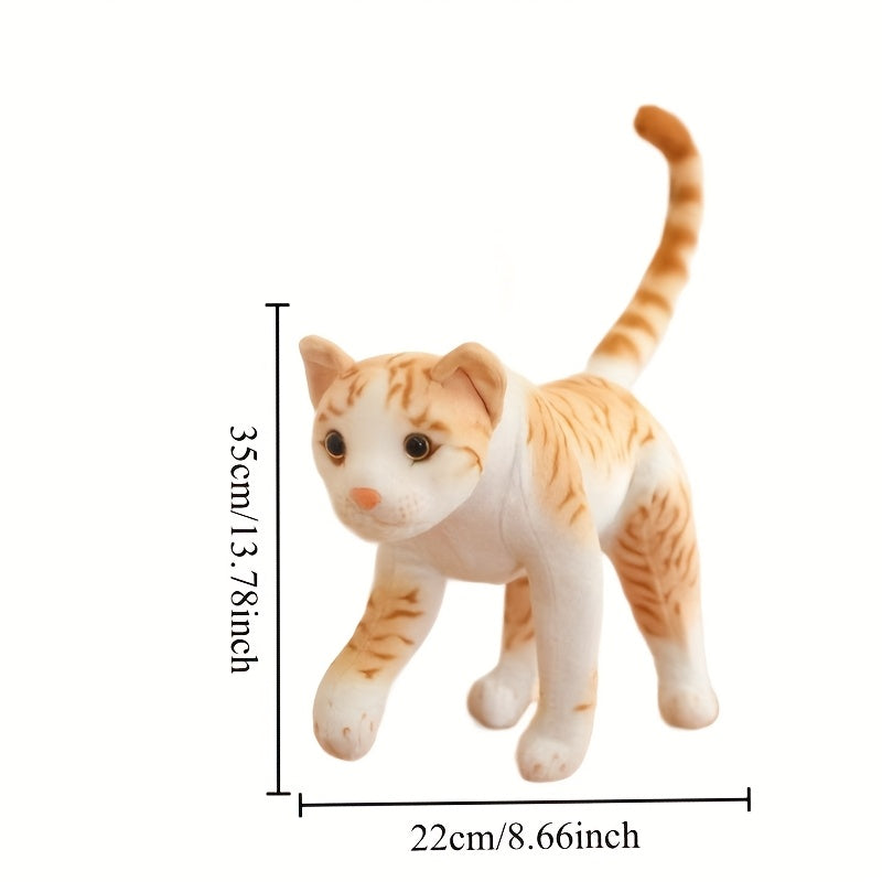 Yellow Striped Cartoon Cat Plush Toy with Green Eyes