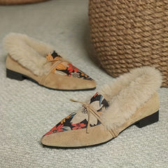 Women's Fluffy Thermal Flats Warm Slip On Plush Shoes