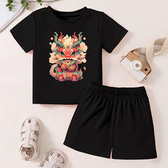 Toddler Kid Lucky Dragon Pattern T-shirt & Shorts Summer Set