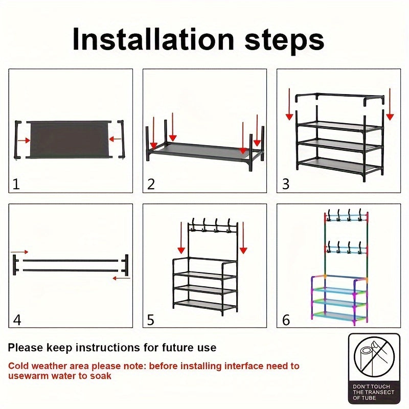 Clothes Storage Rack with Hooks & Shoe Storage Shelf