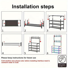 4 5 Layer Shoe Rack with Storage Hook Metal Shoe Rack 8 Hooks for Organization