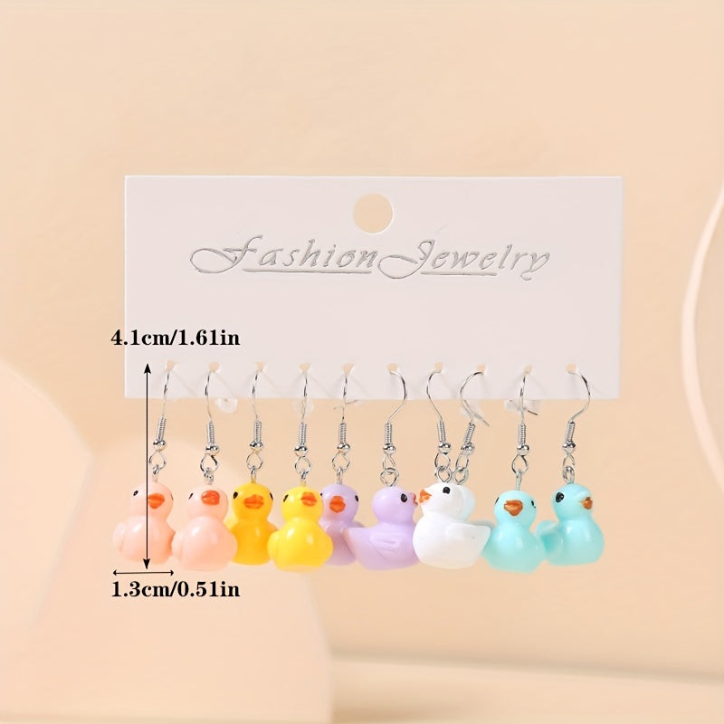 5 Pairs Girls Duck Drop Earrings for Parties and Gifts