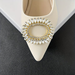 Rhinestone Decor Point Toe Slip-On Chunky Heel Dress Shoes