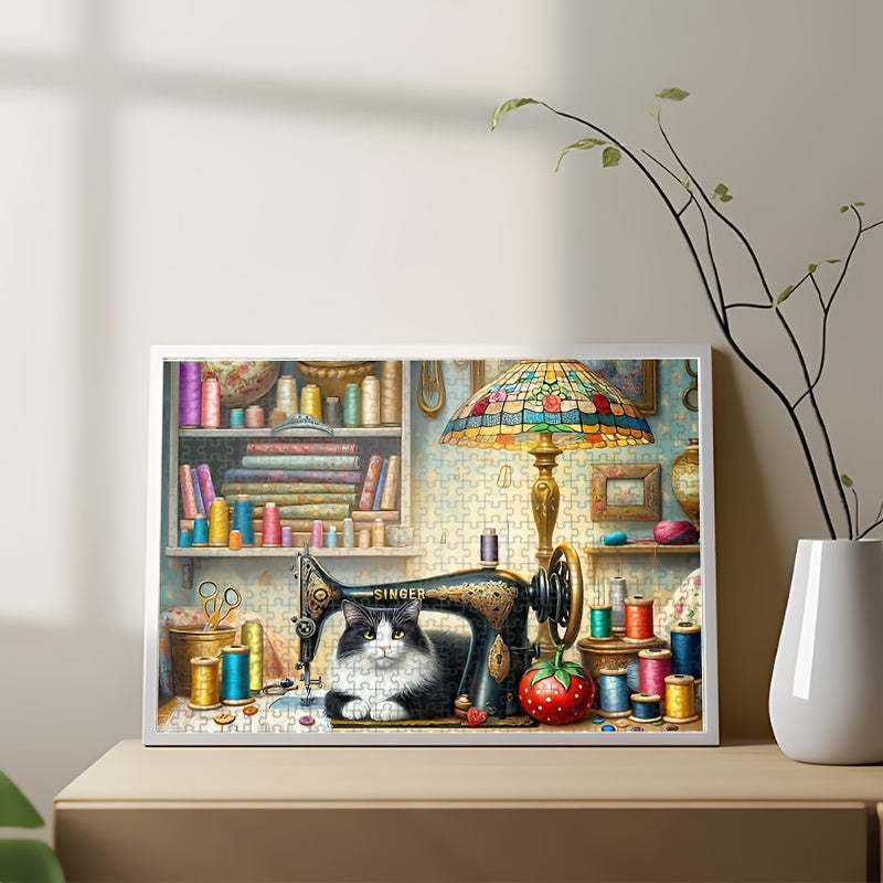 Cat Puzzle 1000pcs Charming Cat & Sewing Machine Durable Jigsaw
