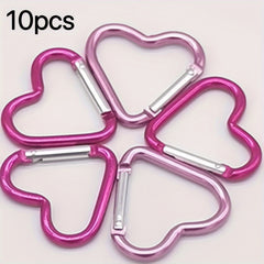 10pcs Heart Shaped Aluminum Keychain Clip Outdoor Camping Hiking Backpack