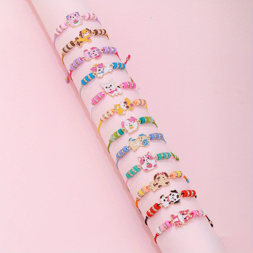 12pcs Girls Adjustable Animal Rainbow Heart Bracelets Kids Accessories
